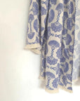 Cotton Kimono Robe 3PCS Set: Blue Fan Print Loungewear - Linen Feel Pyjmas