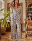 Cotton Kimono Robe 3PCS Set: Blue Fan Print Loungewear - Linen Feel Pyjmas