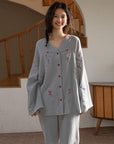 Gauze Cotton Pajama Set: Hand-Embroidered Loungewear - Eco-friendly Cotton Sleep Collection