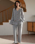 Gauze Cotton Pajama Set: Hand-Embroidered Loungewear - Eco-friendly Cotton Sleep Collection