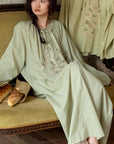 Bamboo Cotton Embroidered Pajama Set: Boho Women Sleepwear,Loungwear