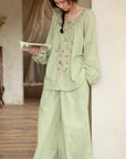 Bamboo Cotton Embroidered Pajama Set: Boho Women Sleepwear,Loungwear