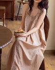 Bamboo Cotton Robe Set: Ruffle Trim Lounge Dress Kimono - Earth Tone