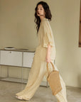 Butter Yellow Bamboo Lounge Set: Ruffle Sleeve Loungewear