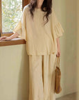 Butter Yellow Bamboo Lounge Set: Ruffle Sleeve Loungewear