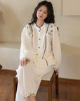 Gauze Cotton Embroidered Loungewear Set for Women – Vintage-Inspired Two-Piece Homewear | Soft Natural Fibre Pyjamas with Hand Detail