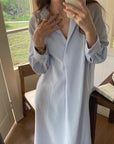 Linen Cotton Shirt Dress: Light Blue Relaxed Fit Summer Tunic
