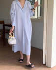 Linen Cotton Shirt Dress: Light Blue Relaxed Fit Summer Tunic