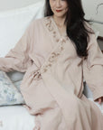 Hand-Embroidered Gauze Cotton Kimono Robe: Lightweight Summer Lounge Wear