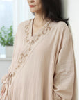 Hand-Embroidered Gauze Cotton Kimono Robe: Lightweight Summer Lounge Wear