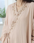 Hand-Embroidered Gauze Cotton Kimono Robe: Lightweight Summer Lounge Wear