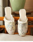 Brocade Mules: Embroidered Qipao Slippers with Pearl Trim