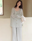 Mint Green Gauze Cotton Pajama Set: Breathable Wide-Leg Loungewear