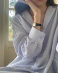Linen Cotton Shirt Dress: Light Blue Relaxed Fit Summer Tunic