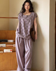 Embroidered Bamboo Cotton Pajama Set: Dusty Purple Cottagecore Lounge