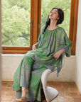 Bamboo Cotton Loungewear Set: Green Botanical Print, Oversized Fit