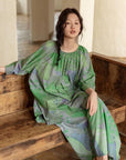 Bamboo Cotton Loungewear Set: Green Botanical Print, Oversized Fit