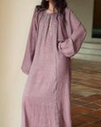 Double Layer Gauze Loungewear, Purple Pajamas and Sleepwear – Women’s Relaxed Long Sleeves Cotton Pajama Pants Set or Dress Gown