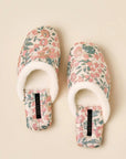 Embroidered Brocade Slippers: Faux Fur Lined Oriental Mules