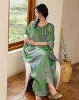 Bamboo Cotton Loungewear Set: Green Botanical Print, Oversized Fit