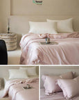 TENCEL Lyocell Four PCS Bedding Set: Bed Sheet, Duvet Cover and Two Pillowcases, Eucalyptus Fiber, Cooling Luxury Bedding, Silk Beddings