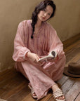 Pink Bamboo Cotton Pyjamas – Embroidered Dress or Two-Piece Pants Loungewear