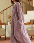 Double Layer Gauze Loungewear, Purple Pajamas and Sleepwear – Women’s Relaxed Long Sleeves Cotton Pajama Pants Set or Dress Gown