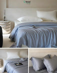 TENCEL Lyocell Four PCS Bedding Set: Bed Sheet, Duvet Cover and Two Pillowcases, Eucalyptus Fiber, Cooling Luxury Bedding, Silk Beddings