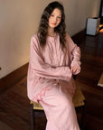 Sustainable Cotton Sleepwear Set / Pink Embroidered Heart Trim Loungewear / Feminine Pyjamas Gift Idea for Daughter