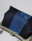 Premium Pure Silk Evening Clutch Bag in Blue and Black|Handmade Oriental Heritage Handbag with Vintage Brass Frame| Shoulder Crossbody Purse