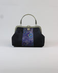 Premium Pure Silk Evening Clutch Bag in Blue and Black|Handmade Oriental Heritage Handbag with Vintage Brass Frame| Shoulder Crossbody Purse