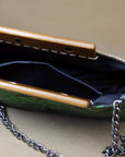 Handmade Silk Handbag with Wooden Clasp | Natural Dyed Xiangyun Silk Persimmon Print Crossbody | Oriental Heritage Evening Purse