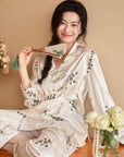 Silk Blend Japanese Kimono Wrap Pyjama Set - Frog Button Loungewear