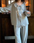 Double Gauze Cotton Pyjamas Set with Embroidered Flowers