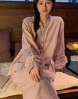 Muslin Cotton Pajamas Set for Women | 100% Cotton Gauze Loungewear with Embroidered Sleeves | Breathable Homewear | Christmas Sleepwear Gif