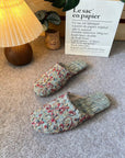 Embroidered Linen Slippers for Women | Vintage Floral House Shoes | Soft Indoor Mules in Beige, Blue, Red | Gift for Her