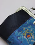 Premium Pure Silk Evening Clutch Bag in Blue and Black|Handmade Oriental Heritage Handbag with Vintage Brass Frame| Shoulder Crossbody Purse