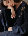 Kimono Style Cotton Loungewear Set – Bamboo Embroidered Gauze Pajamas for Women, Soft 2-Piece Sleepwear, Zen Pyjamas, Meditation Outfit