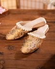 Brocade Mules: Embroidered Qipao Slippers with Pearl Trim