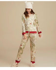 Luxury Satin Silk Pajama Set: Floral Long Sleeve Sleepwear, Christmas Party Pyjamas