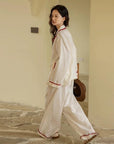 Red Trim Cotton Gauze Pyjama Set
