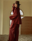 Muted Red Gauze Cotton Pajamas: Two Collars Type | 2025 Christmas Pyjamas | Gift-Ready Organic Loungewear Set