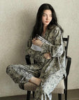 Butterfly Print Cotton Pyjama Set: Oriental Button-Up Loungewear