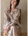 Bamboo Cotton Pajama Set for Women | Embroidered Loungewear | Soft Plaid Sleepwear with Pockets