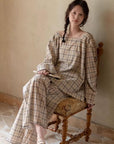Bamboo Cotton Pajama Set for Women | Embroidered Loungewear | Soft Plaid Sleepwear with Pockets