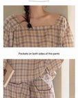 Bamboo Cotton Pajama Set for Women | Embroidered Loungewear | Soft Plaid Sleepwear with Pockets