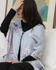 Reversible Mulberry Silk Scarf with Qipao Buttons – Double-Sided 6A Silk Wrap | Floral Bird Design Oriental Silk Shawl Hanfu Accessories