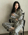 Butterfly Print Cotton Pyjama Set: Oriental Button-Up Loungewear