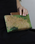 Handmade Silk Handbag with Wooden Clasp | Natural Dyed Xiangyun Silk Persimmon Print Crossbody | Oriental Heritage Evening Purse