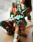 Luxury Silk Blend Christmas Pyjama Set Women – Personalised Message Tag & Gift Box – Floral Tiger Print Satin PJs Christmas Present for Her
